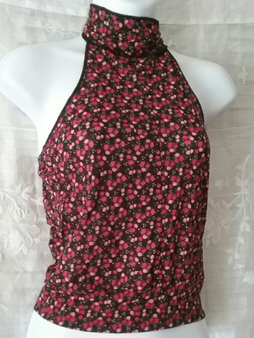 Floral Halter Crop Top - Pink on Black S New without Tag
